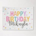 Kids Personalized Birthday Banner, Custom Rainbow Stars Birthday Sign with Name