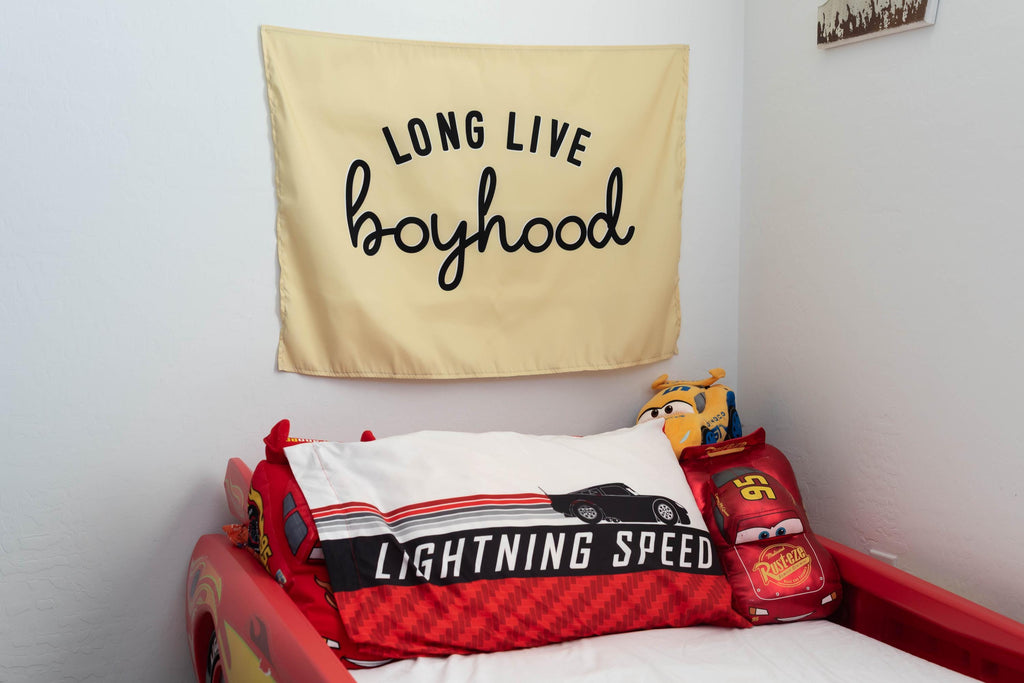 Fabric Tapestry Banner, Long Live Boyhood Yellow, Kids  Wall Art Decor