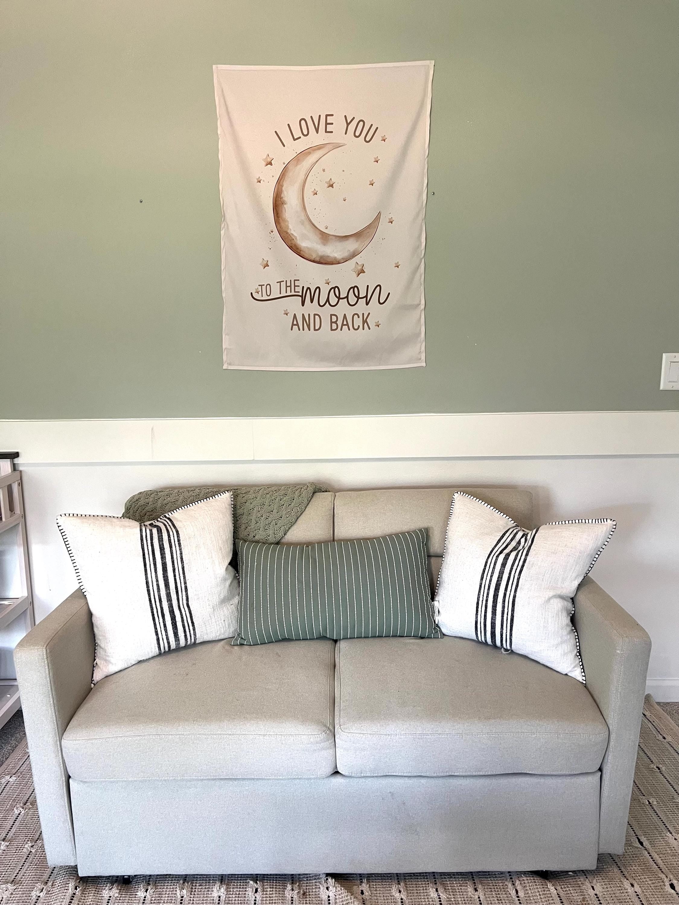 Fabric Tapestry Banner, I Love You To The Moon And Back, Kids Wall Art Room Decor