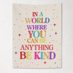 Fabric Tapestry Banner, In A World -Be Kind, Kids Wall Art Room Decor, s Wall Art