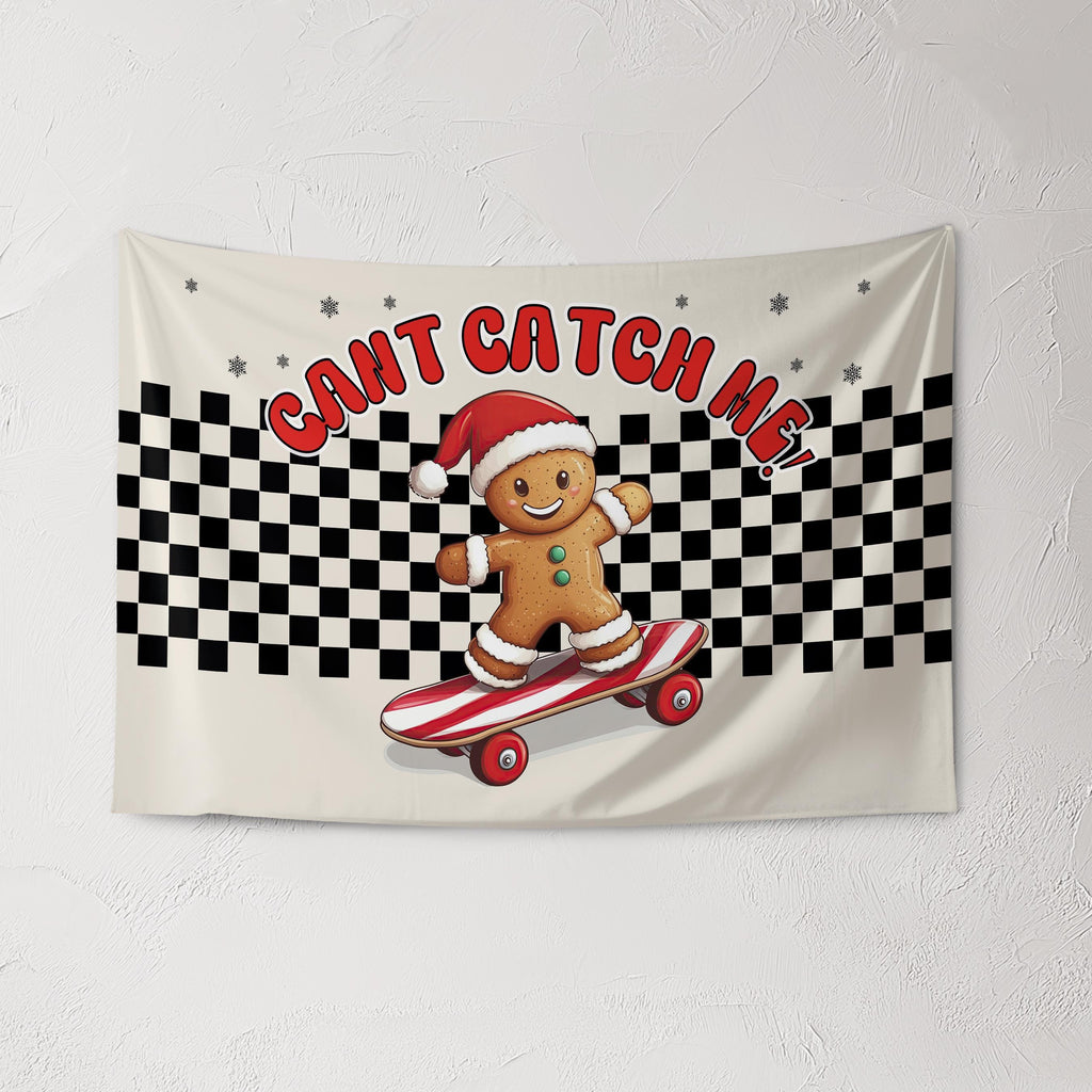 Christmas Banner, Cant Catch Me, Kids Fabric Tapestry