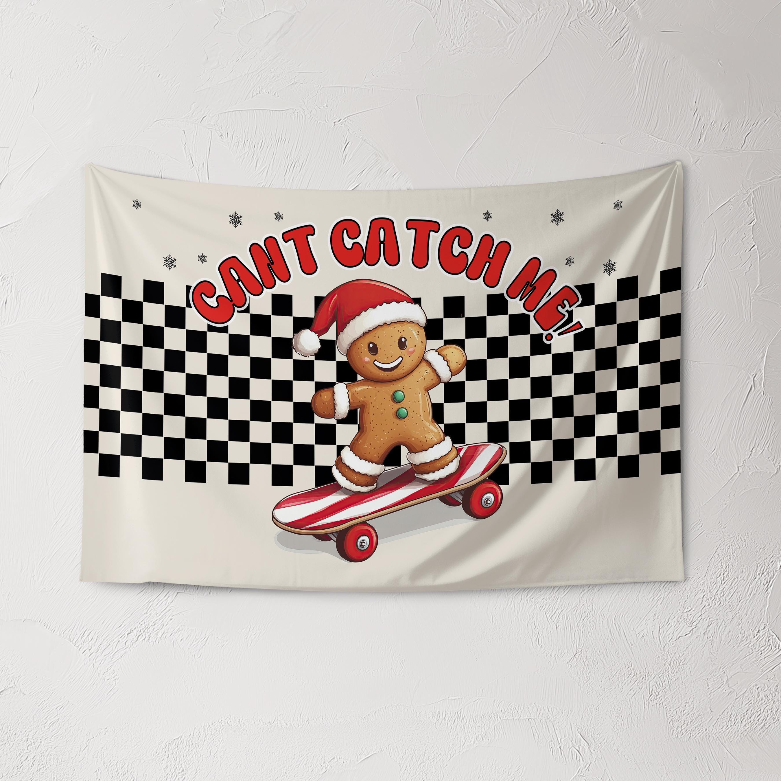 Christmas Banner, Cant Catch Me, Kids Fabric Tapestry