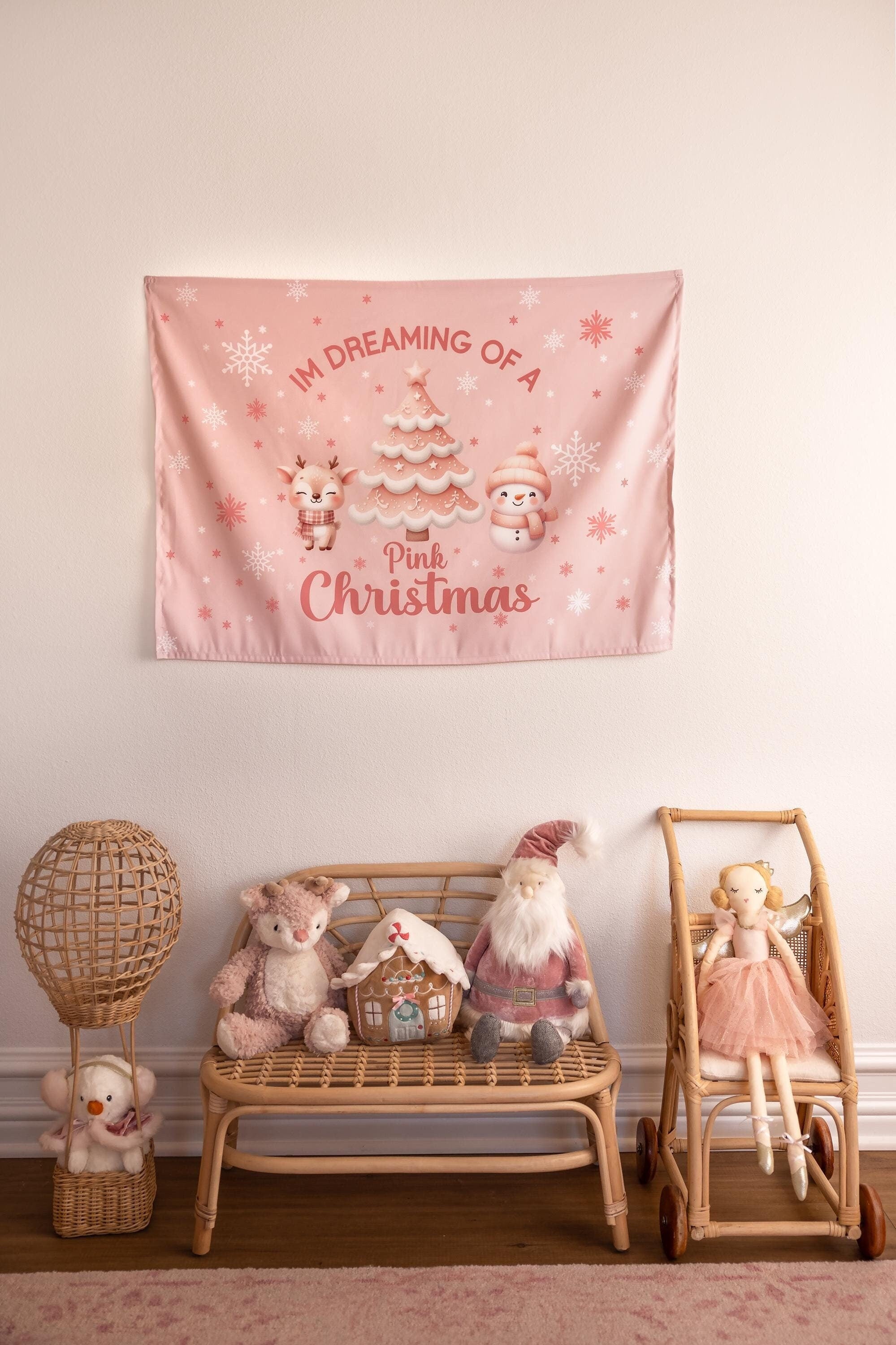 Christmas Banner Im Dreaming of  Pink Christmas, Kids Fabric Tapestry