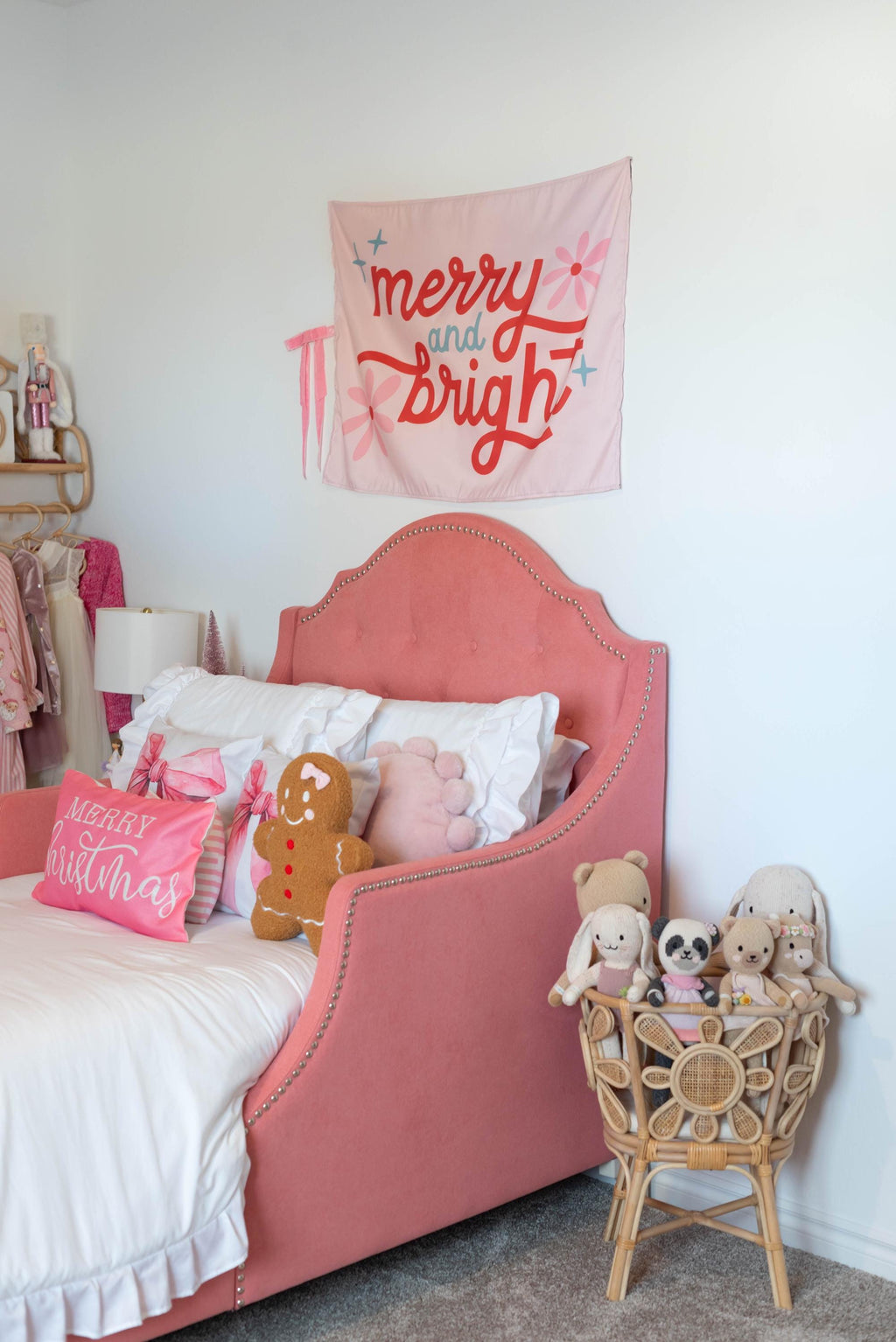 Christmas Banner, Merry & Bright, Kids Fabric Tapestry, Wall art Room Decor