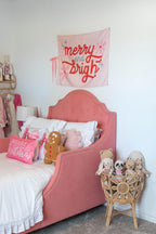 Christmas Banner, Merry & Bright, Kids Fabric Tapestry, Wall art Room Decor