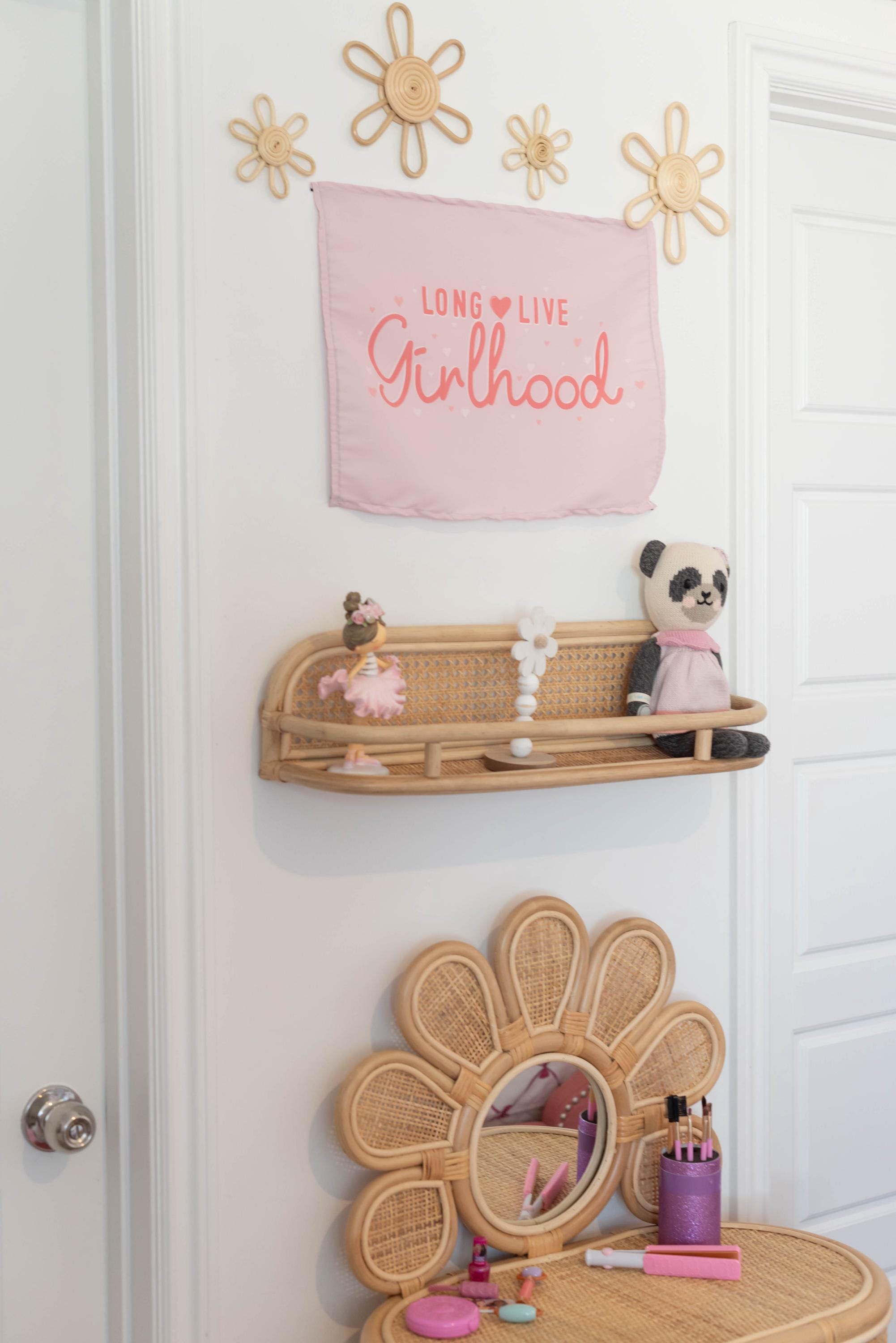 Fabric Tapestry Banner, Long Live Girlhood , Kids Pink Wall Art Decor