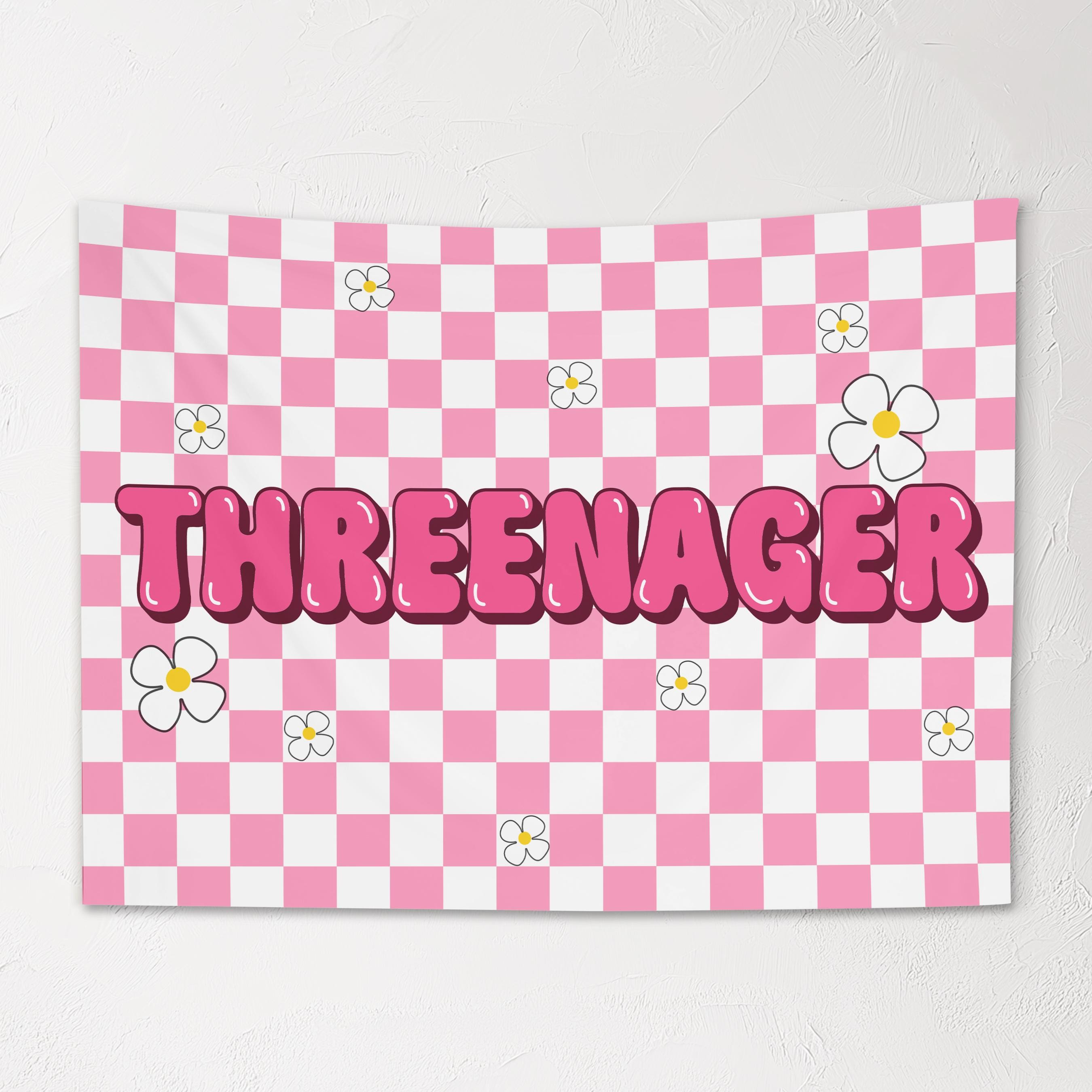 Fabric Tapestry Banner, Threenager Retro, Kids Wall Art Room Decor, Children's Wall Art