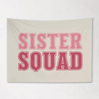 Fabric Tapestry Banner, Sister Squad,  Girls Pink Wall Art Decor, Children's Wall Art