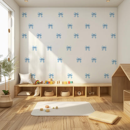 Blue Polka Dot Bows Wall Decals, Boho Blue Coquette Bow Nursery Wall Decor