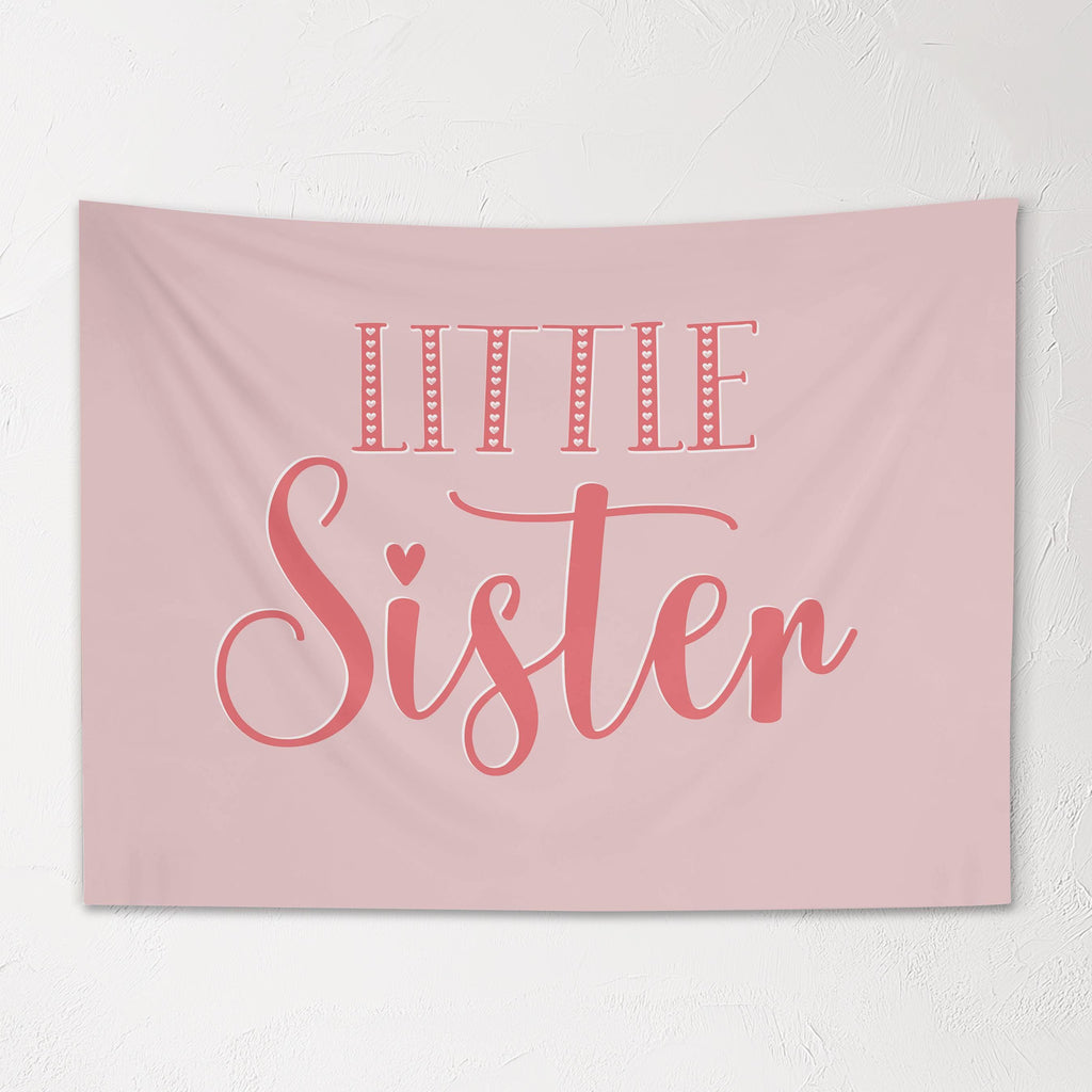 Fabric Tapestry Banner, Little Sister, Pink Kids Wall Art Room Decor, Children's Wall Art