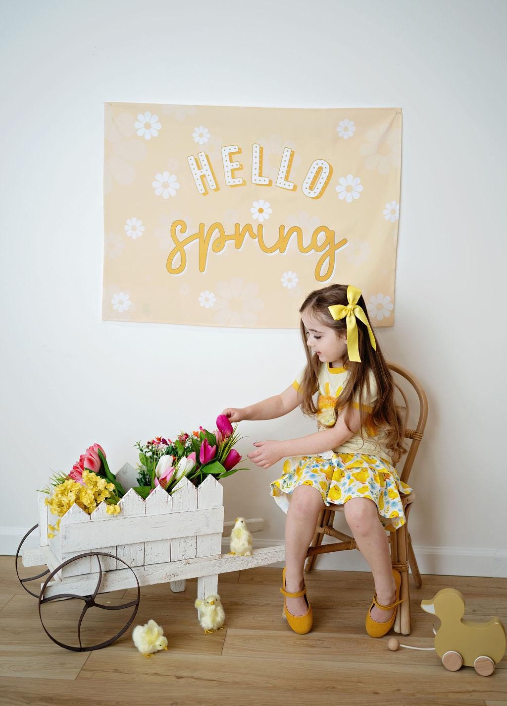 Fabric Tapestry Banner, Hello Spring, Kids Wall Art Room Decor, Childrens Wall Art