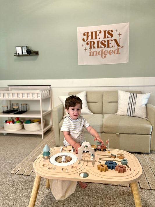 Fabric Tapestry Banner, He is Risen Indeed, Kids Wall Art Room Decor, Children's Wall Art