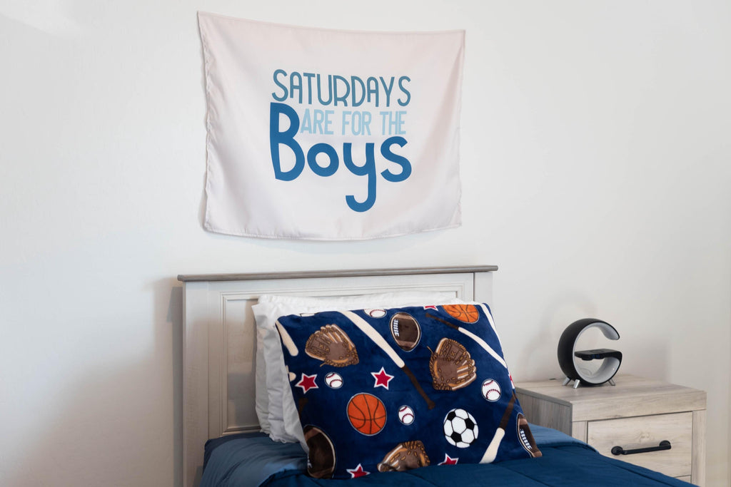 Fabric Tapestry Banner, Saturdays are for the Boys, Kids  Wall Art Decor, Children's Wall Art