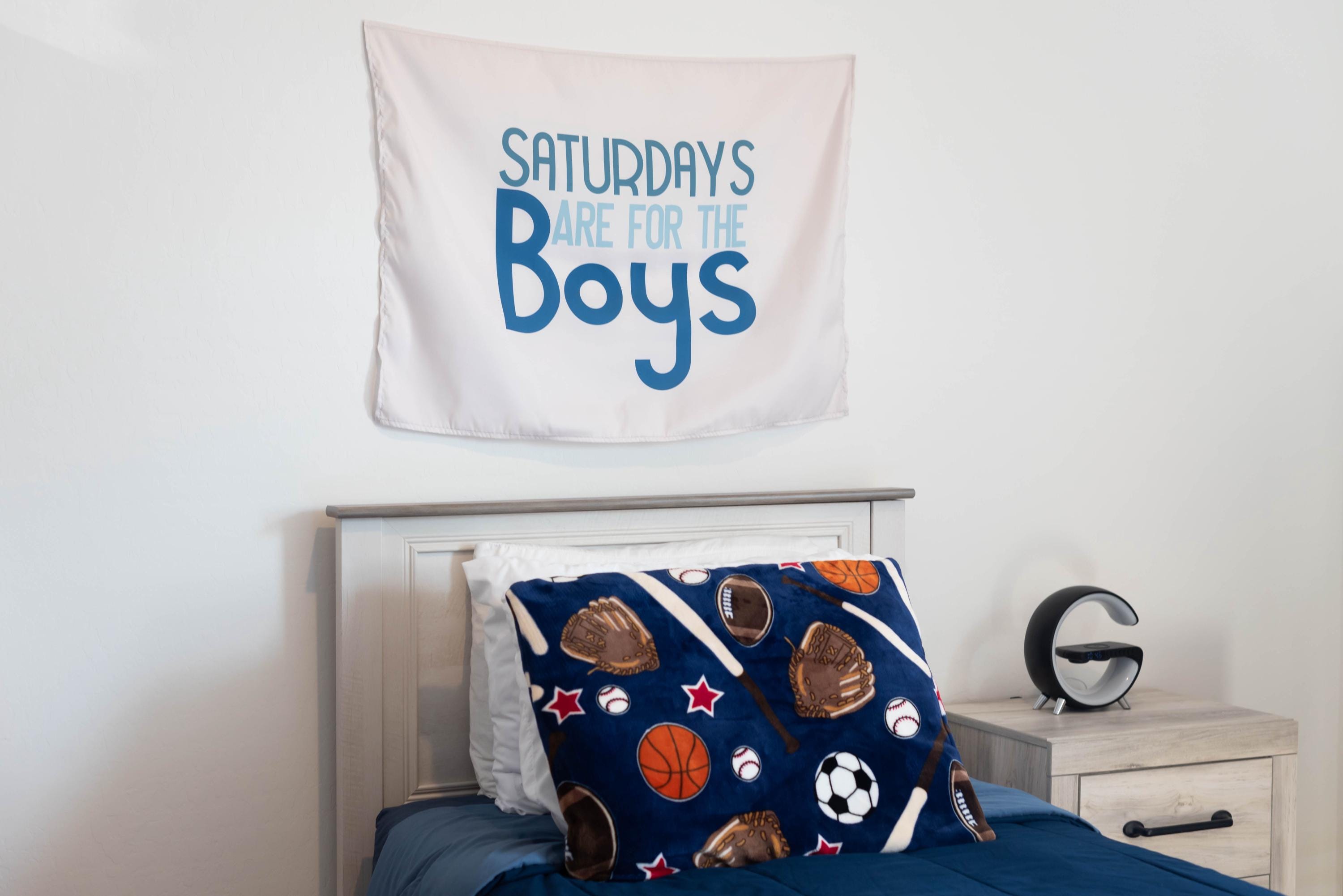 Fabric Tapestry Banner, Saturdays are for the Boys, Kids  Wall Art Decor, Children's Wall Art