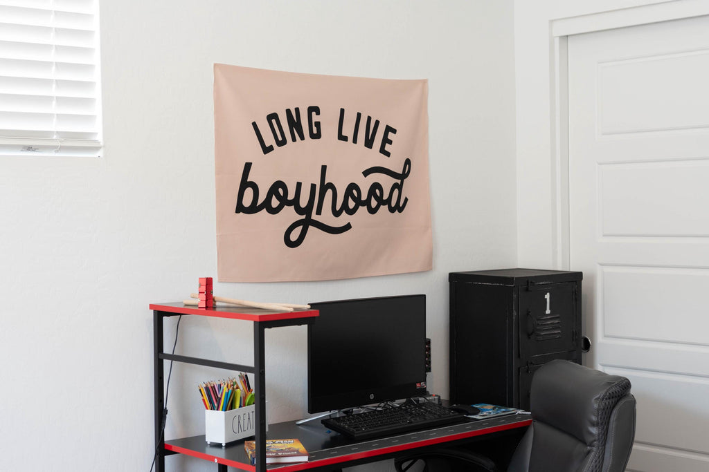 Fabric Tapestry Banner, Long Live Boyhood BEIGE, Kids  Wall Art Decor, Children's Wall Art