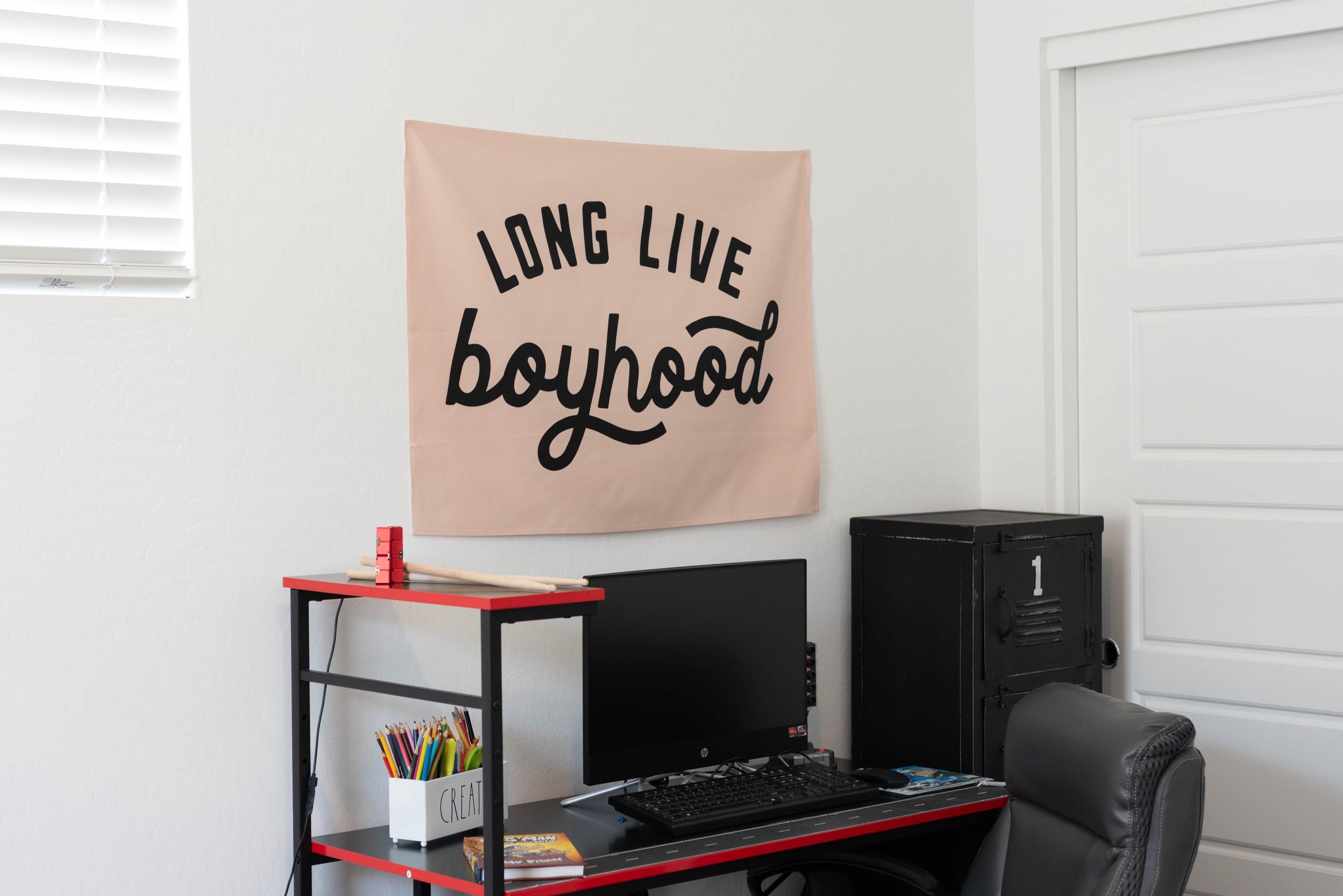 Fabric Tapestry Banner, Long Live Boyhood BEIGE, Kids  Wall Art Decor, Children's Wall Art
