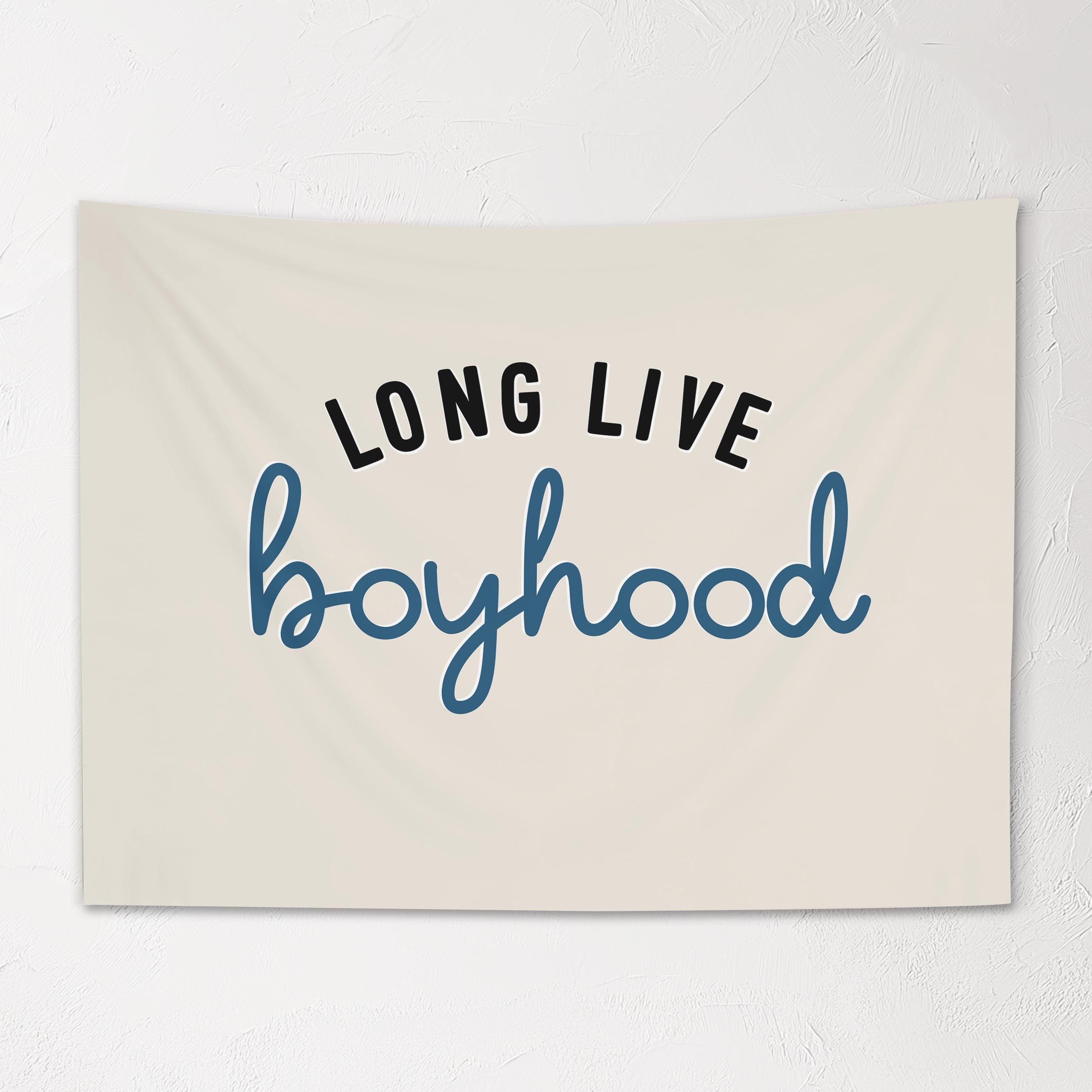 Fabric Tapestry Banner, Long Live Boyhood Cream Blue, Kids  Wall Art Decor