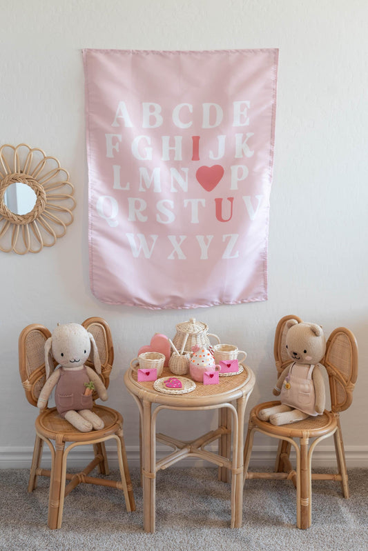 Fabric Tapestry Banner, ABC I Heart U, Kids Wall Art Room Decor, Children's Wall Art