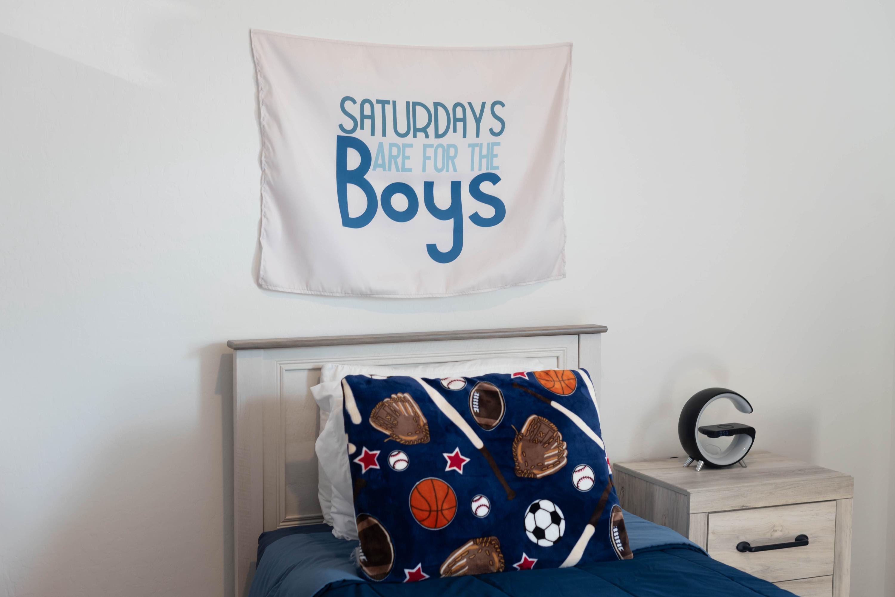 Fabric Tapestry Banner, Saturdays are for the Boys, Kids  Wall Art Decor, Children's Wall Art
