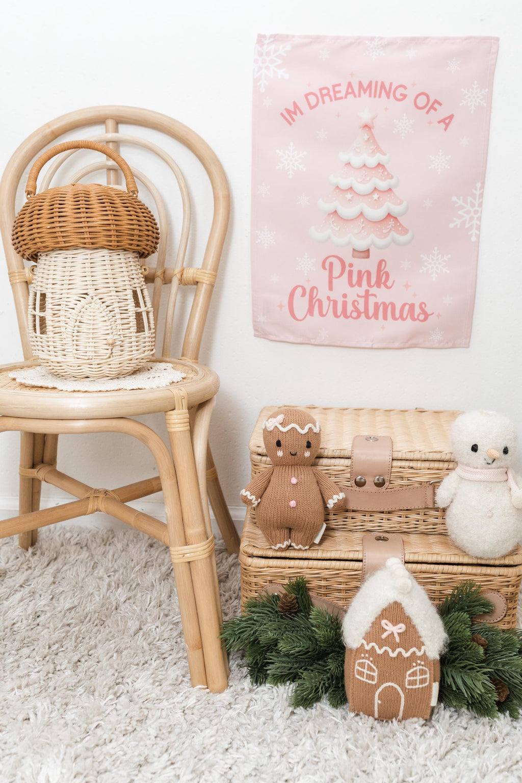 Im Dreaming of  Pink Christmas, Kids Fabric Tapestry