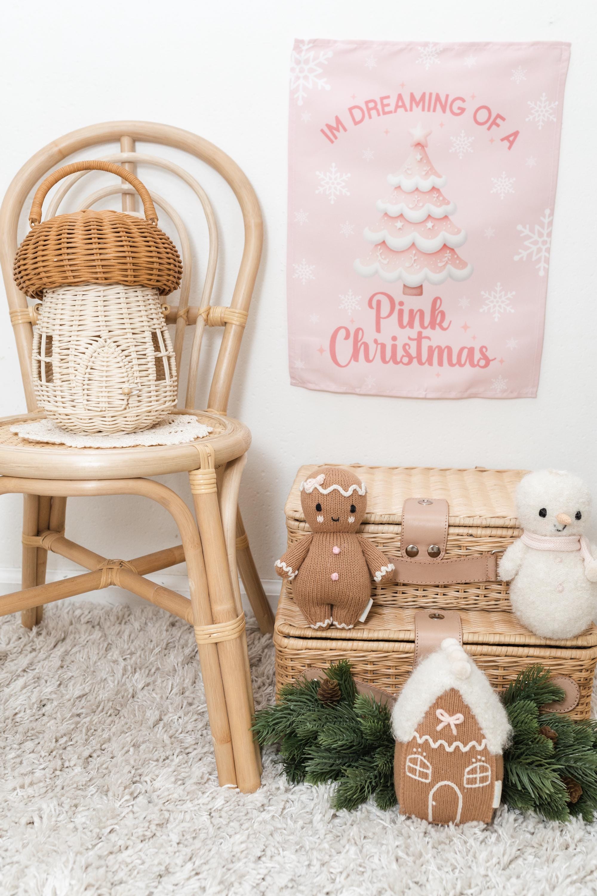 Im Dreaming of  Pink Christmas, Kids Fabric Tapestry