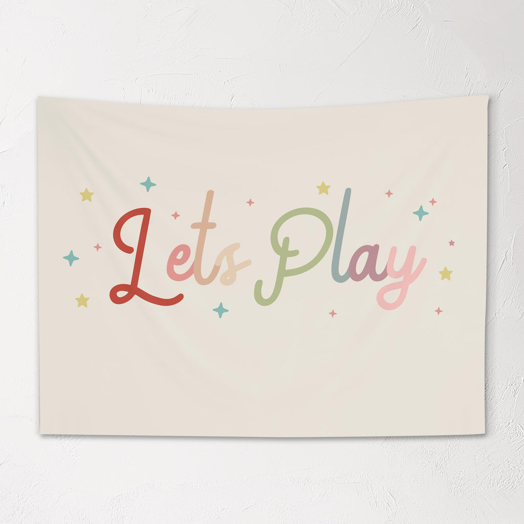 Fabric Tapestry Banner, Let's Play, Kids Wall Art Room Decor