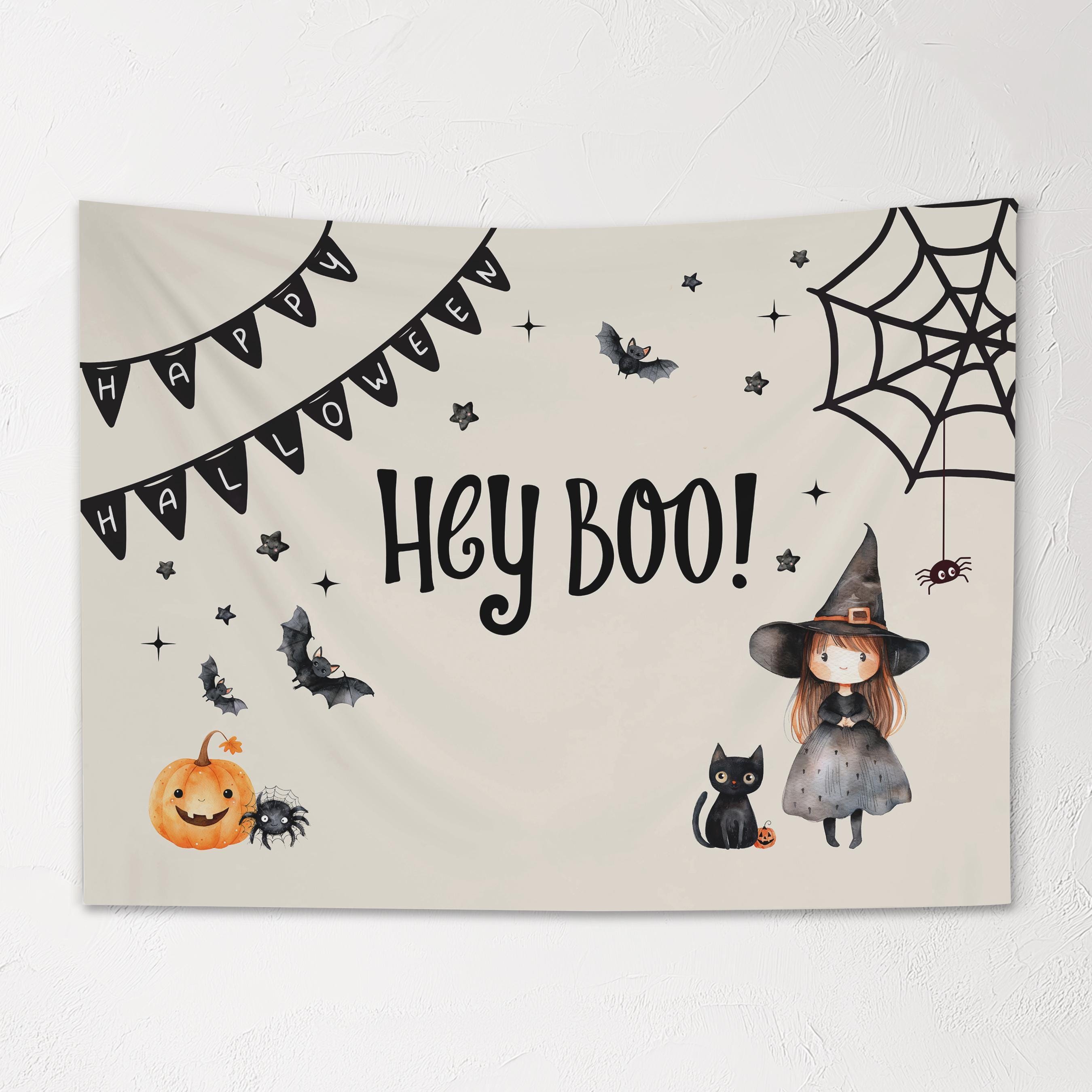 Halloween Banner, Hey Boo, Witch Halloween Decor, Halloween Wall Art