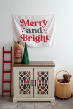 Christmas Banner, Merry and Bright, Festive Kids Fabric Tapestry