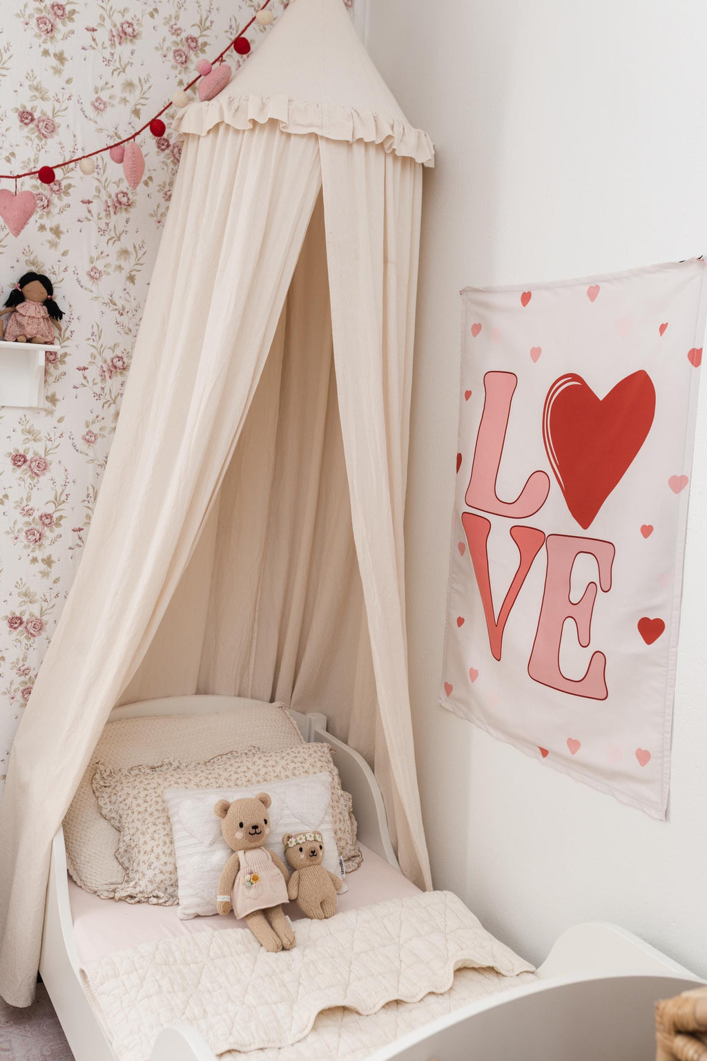 Fabric Tapestry Banner, Love Heart, Kids Wall Art Room Decor, Childrens Wall Art