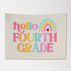 Fabric Tapestry Banner, Hello Rainbow Fourth Grade, Kids Wall Art Room Decor