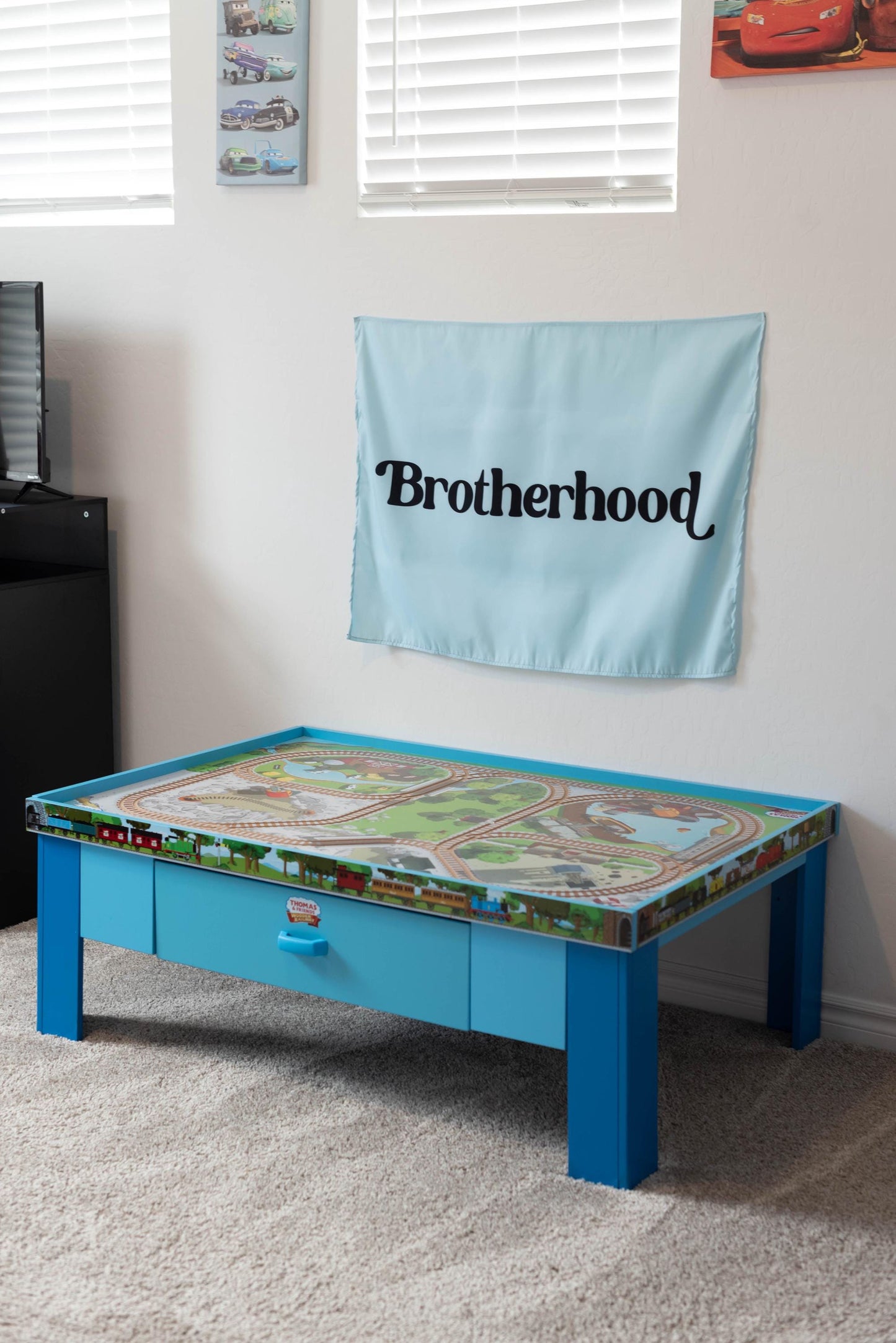 Fabric Tapestry Banner, Brotherhood , Kids Wall Art Room Decor, Blue Children's Wall Art