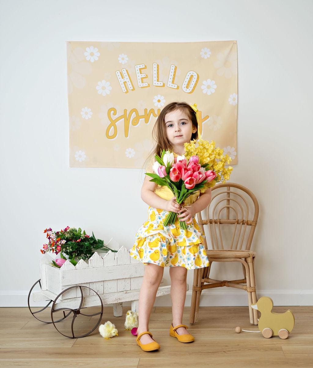 Fabric Tapestry Banner, Hello Spring, Kids Wall Art Room Decor, Childrens Wall Art