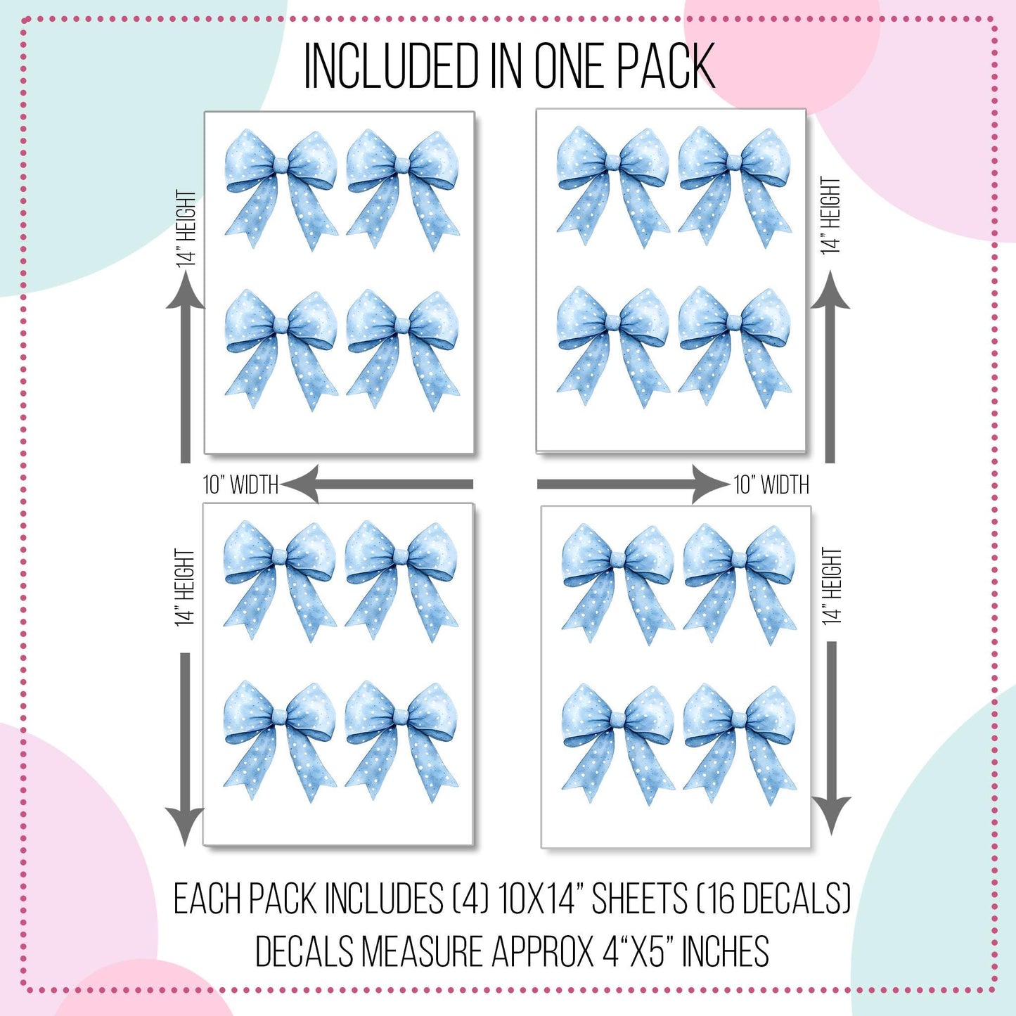 Blue Polka Dot Bows Wall Decals, Boho Blue Coquette Bow Nursery Wall Decor