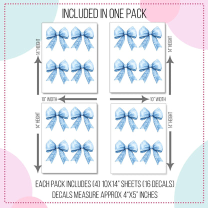 Blue Polka Dot Bows Wall Decals, Boho Blue Coquette Bow Nursery Wall Decor