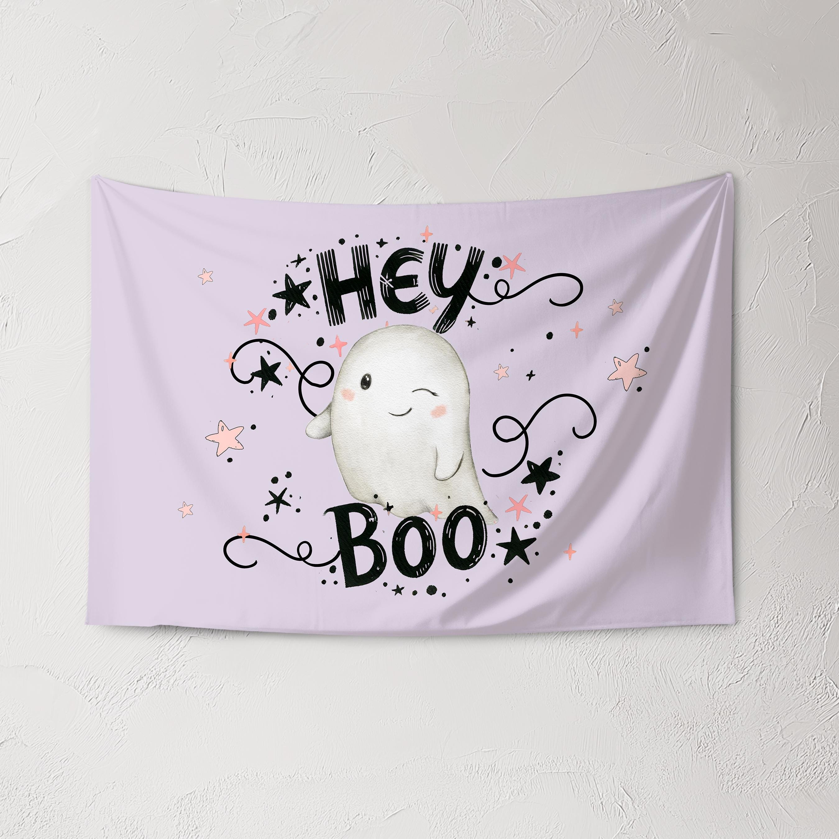 Halloween Banner, Hey Boo, Halloween Decor, Cute Ghost Halloween Wall Art