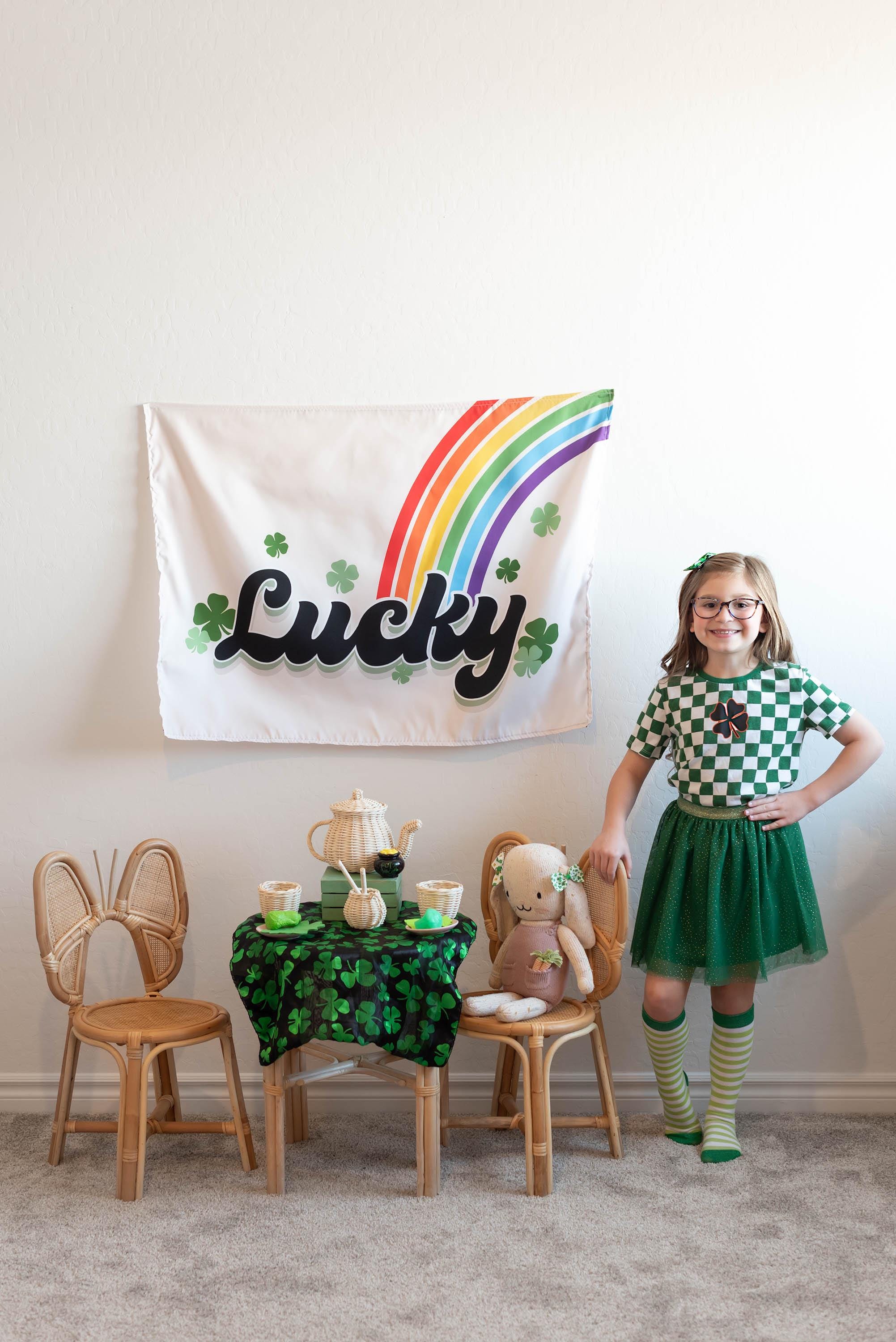 Fabric Tapestry Banner, Lucky, Kids Wall Art Room Decor, Children's Wall Art