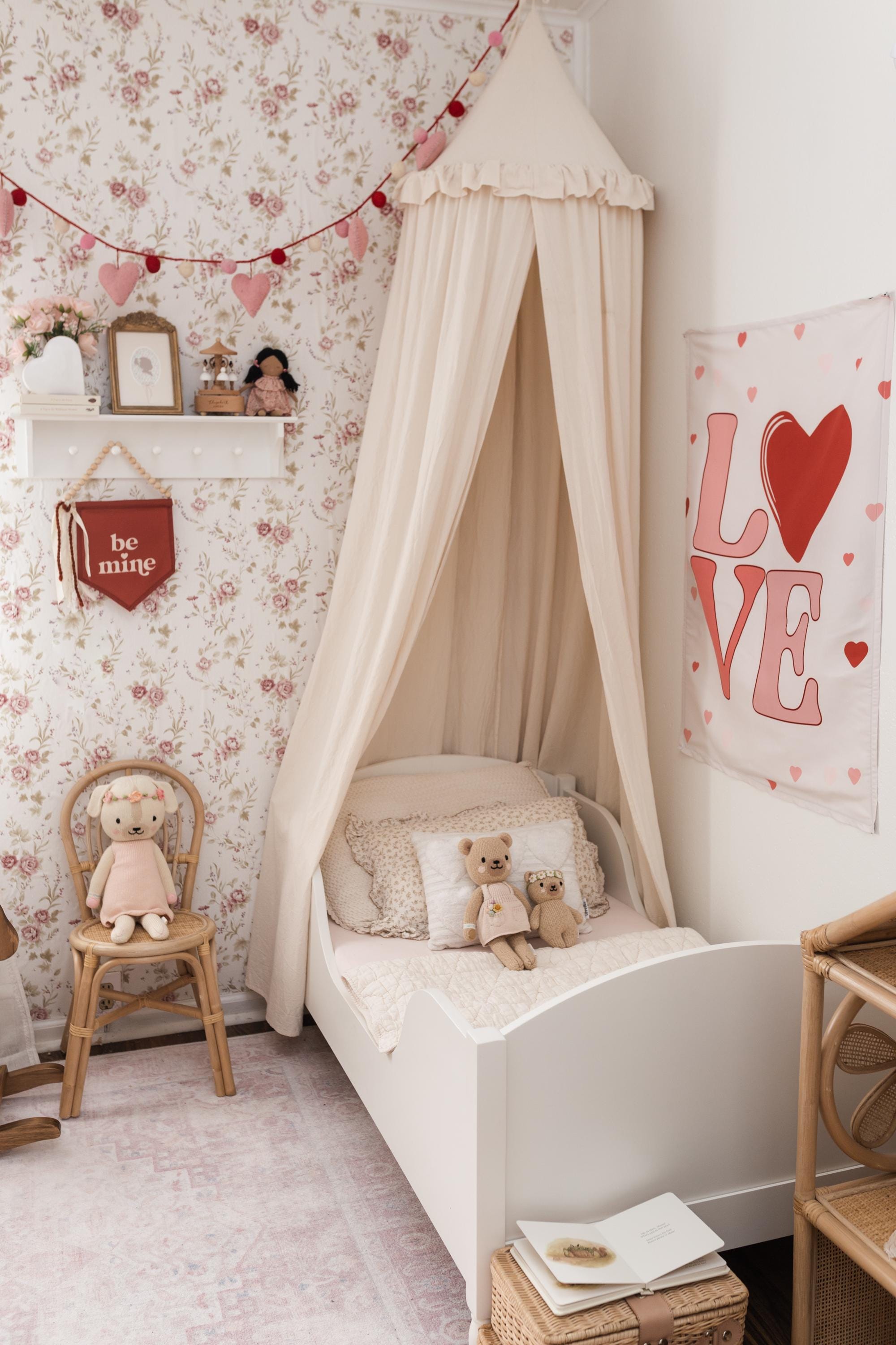 Fabric Tapestry Banner, Love Heart, Kids Wall Art Room Decor, Childrens Wall Art