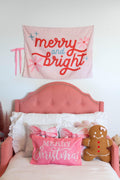 Christmas Banner, Merry & Bright, Kids Fabric Tapestry, Wall art Room Decor