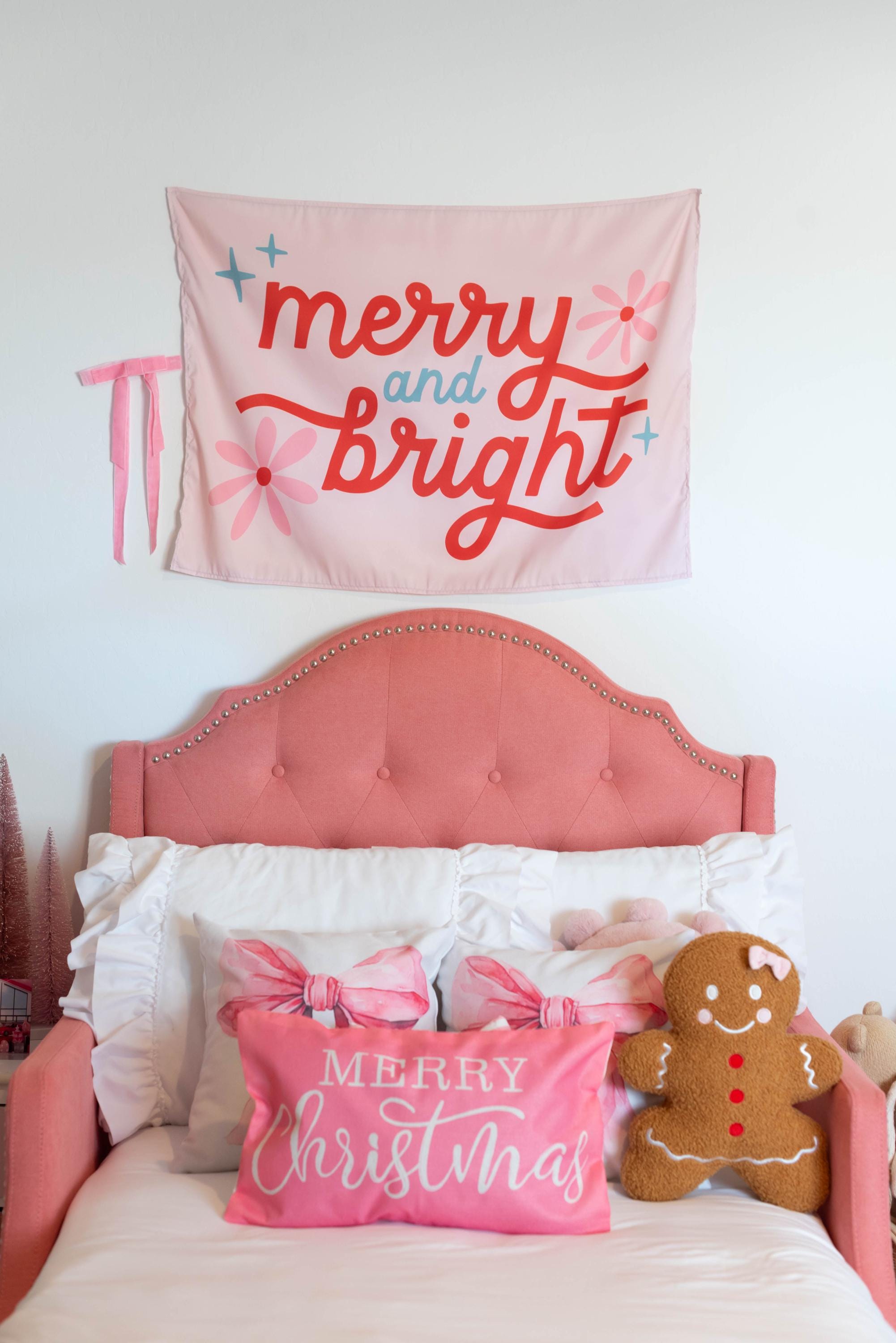 Christmas Banner, Merry & Bright, Kids Fabric Tapestry, Wall art Room Decor
