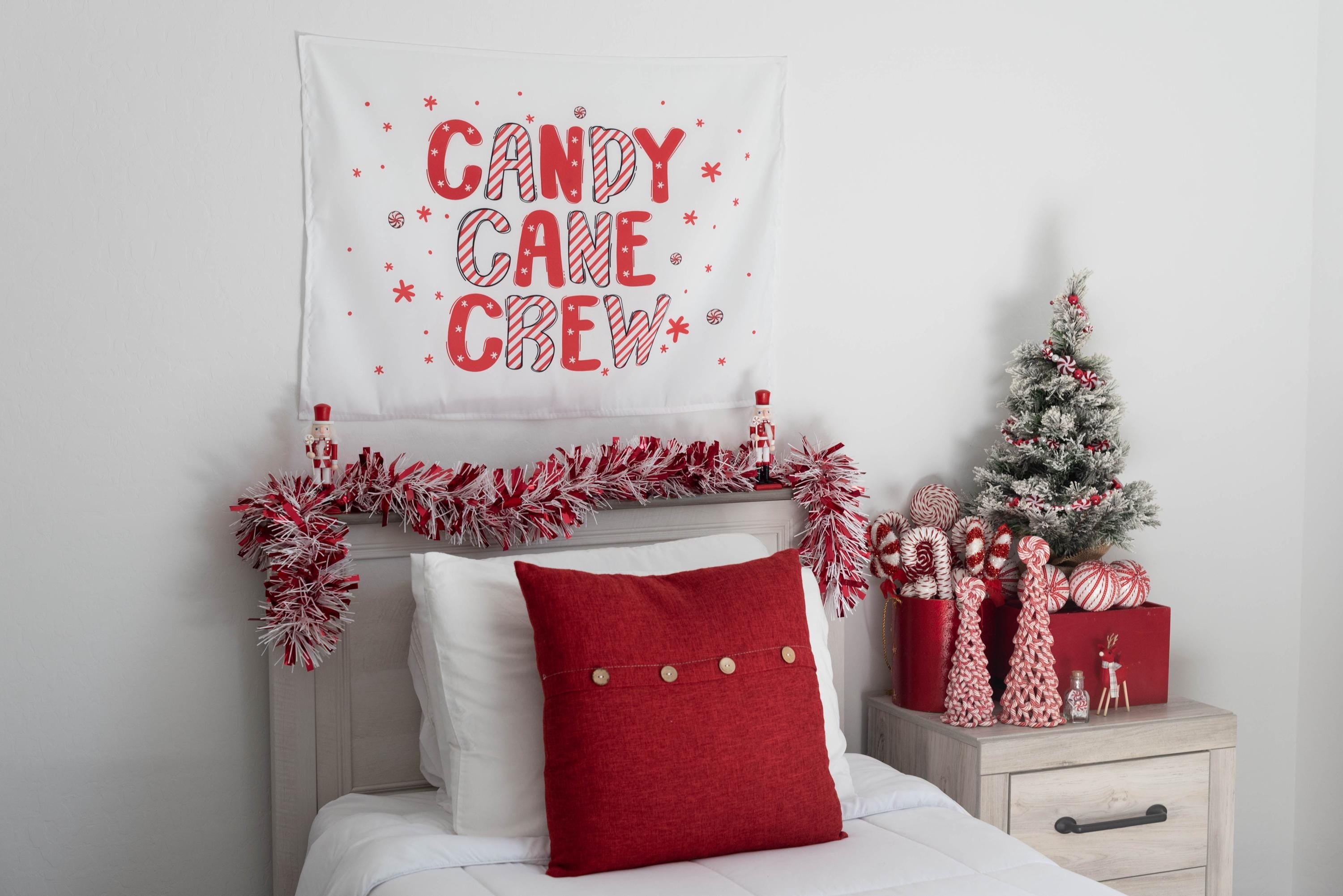 Christmas Banner, Candy Cane Crew, Kids Fabric Tapestry