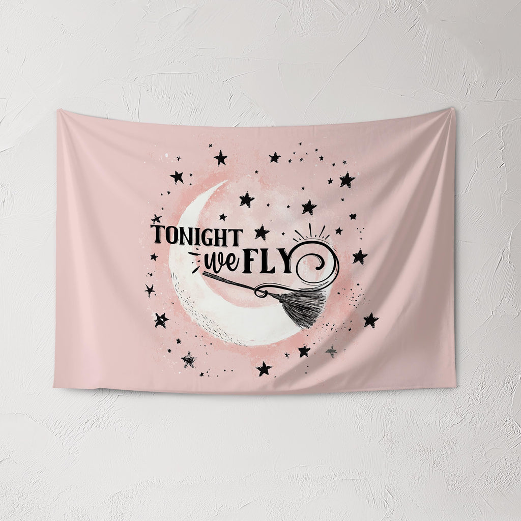 Halloween Banner, Tonight We Fly , Happy Halloween Decor, Pink Halloween Wall Art