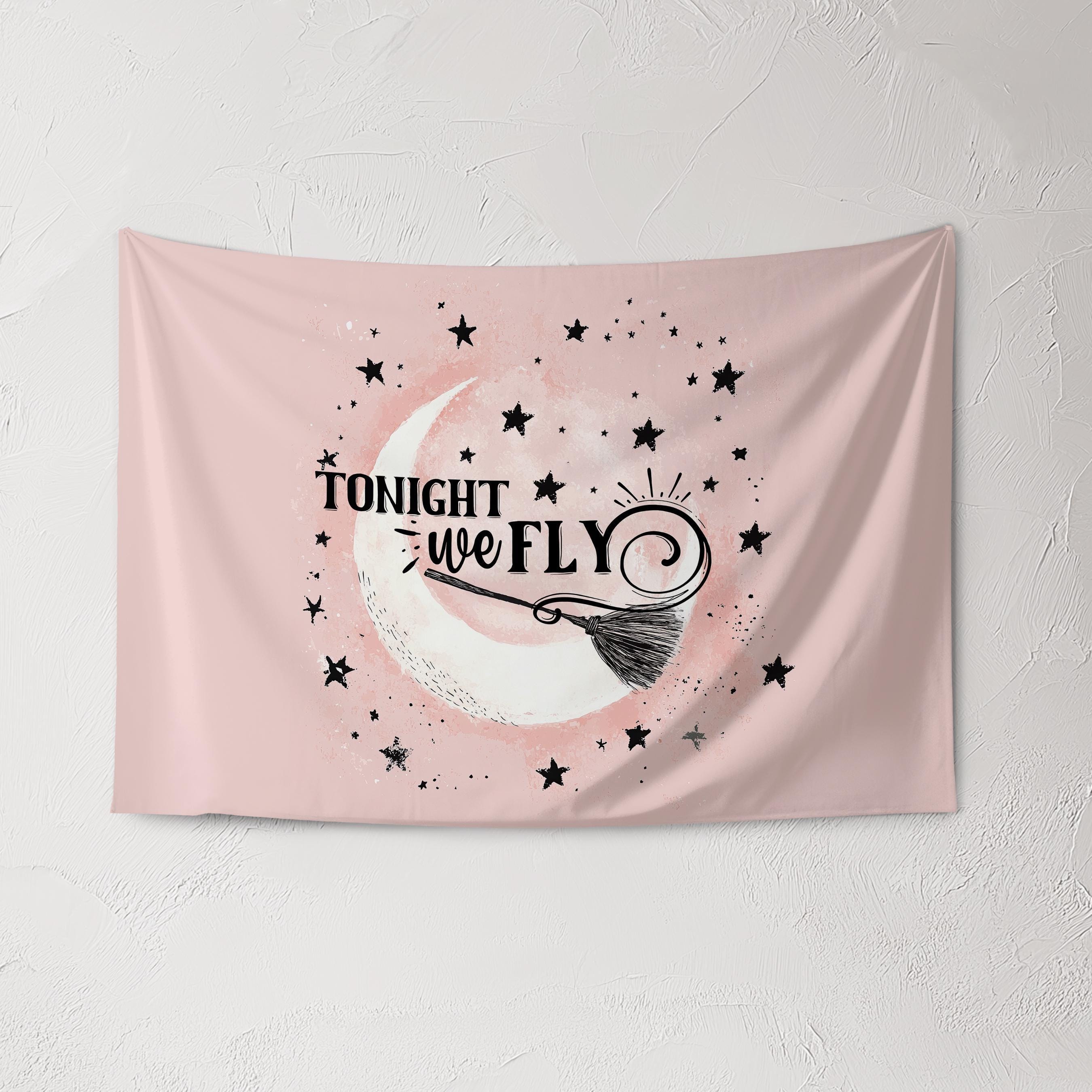 Halloween Banner, Tonight We Fly , Happy Halloween Decor, Pink Halloween Wall Art