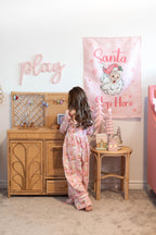 Christmas Banner Santa Stop Here, Kids Fabric Tapestry, Wall art Room Decor