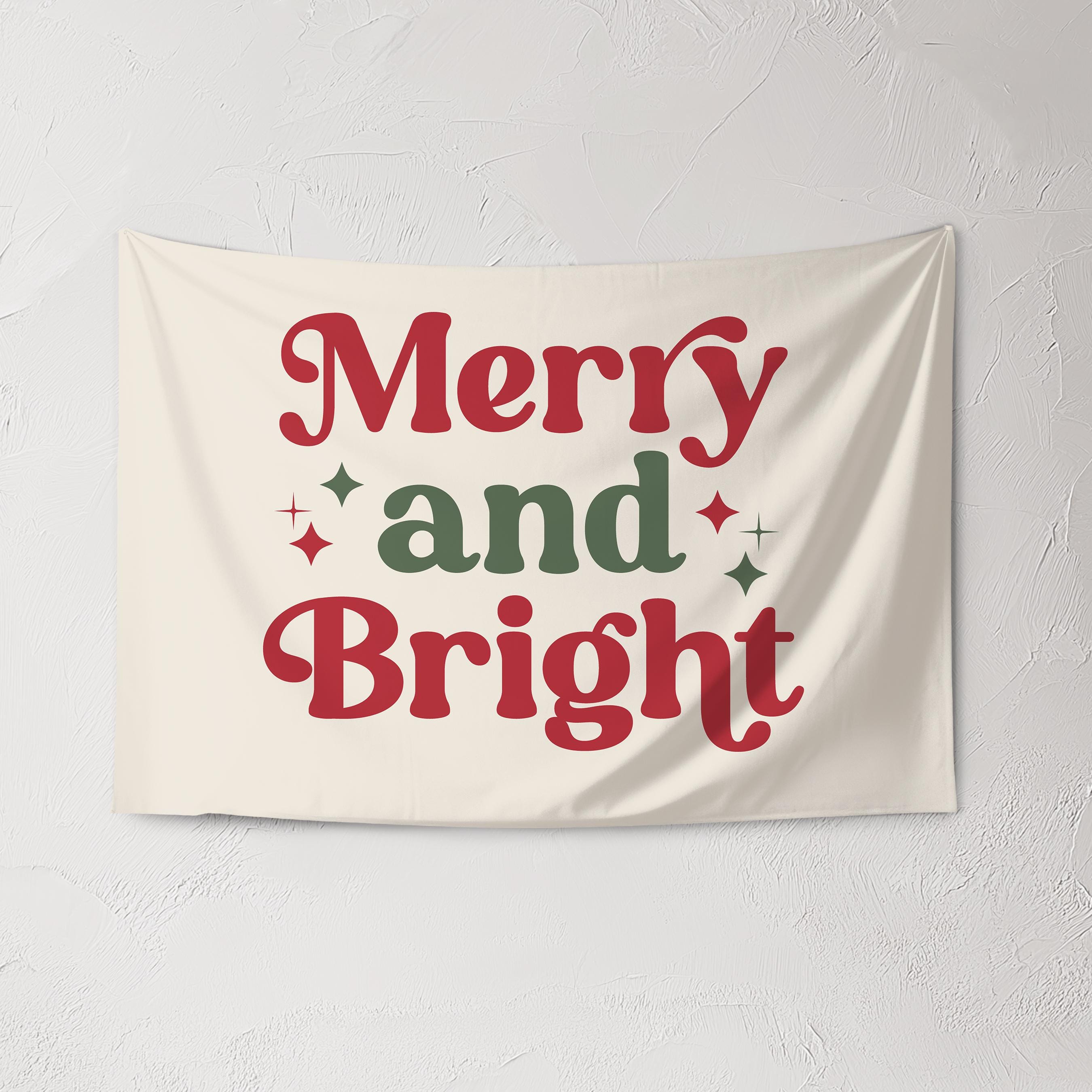 Christmas Banner, Merry and Bright, Festive Kids Fabric Tapestry
