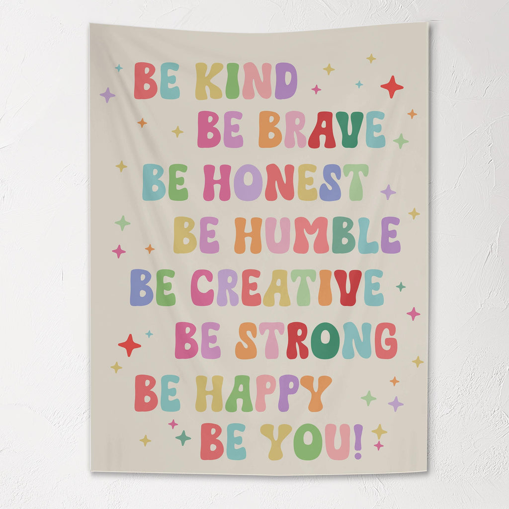 Fabric Tapestry Banner, Be Kind Be Brave, Kids Wall Art Room Decor