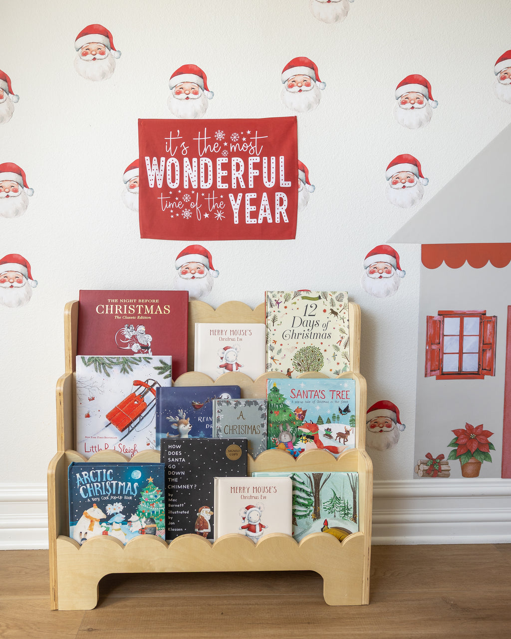 Christmas Banner It's The Most Wonderful Time of the Year RED, Kids Fabric Tapestry, Wall art Room Decor