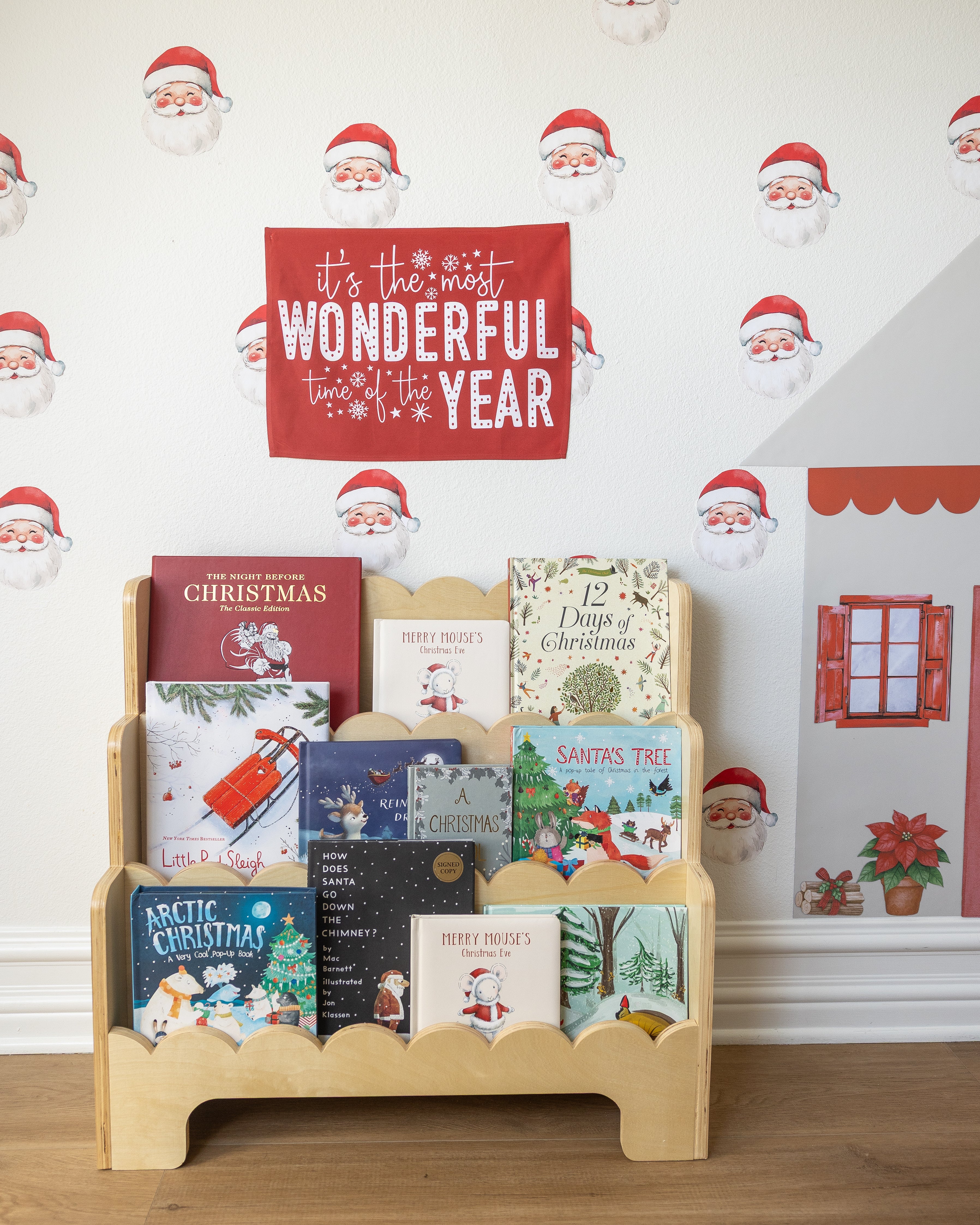 Christmas Banner It's The Most Wonderful Time of the Year RED, Kids Fabric Tapestry, Wall art Room Decor