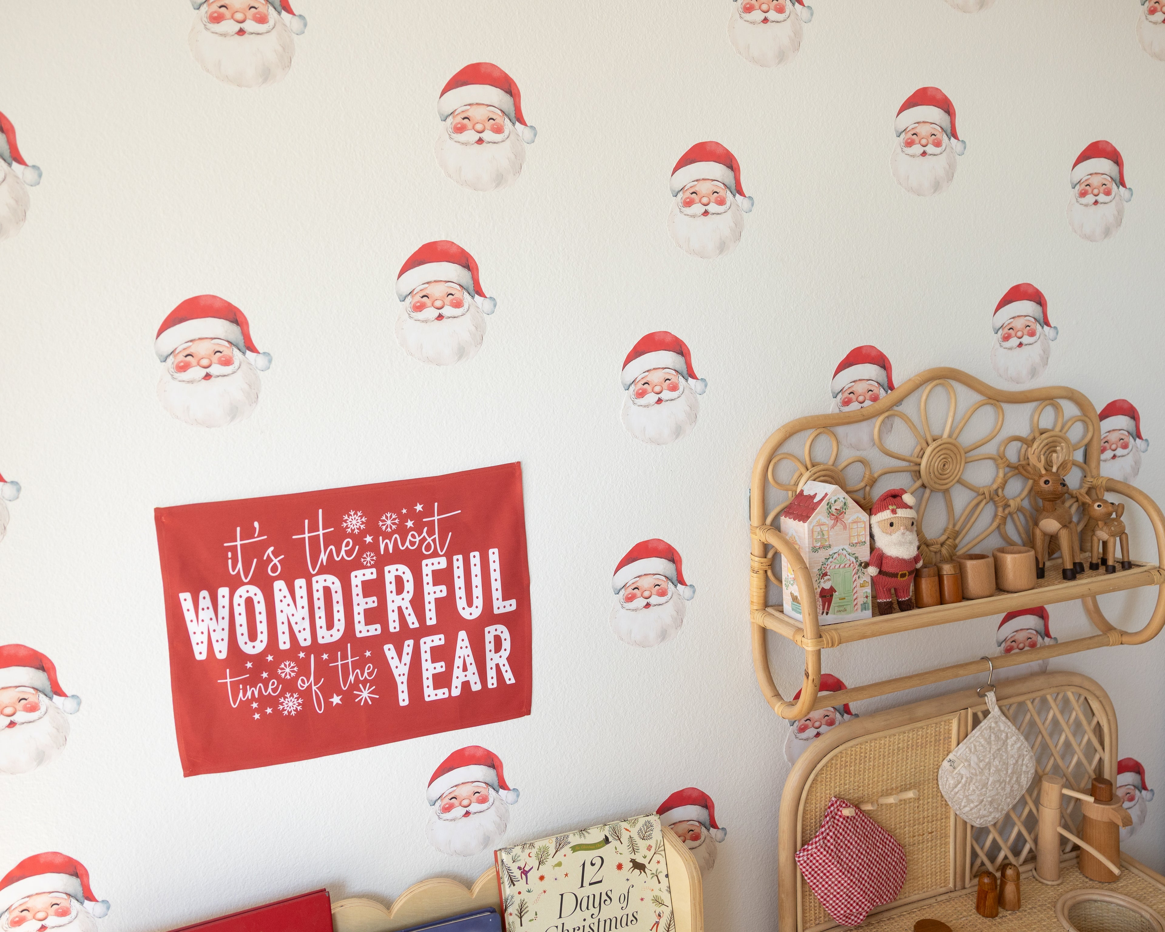 Christmas Banner It's The Most Wonderful Time of the Year RED, Kids Fabric Tapestry, Wall art Room Decor