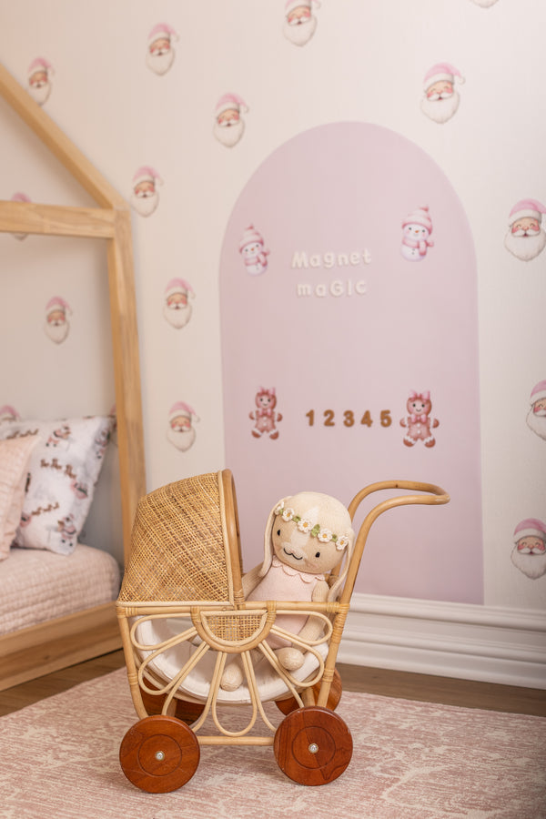 Pink Santa Wall Decals, Nursery Wall Decor, Reusable & Removable Fabric Wall Stickers