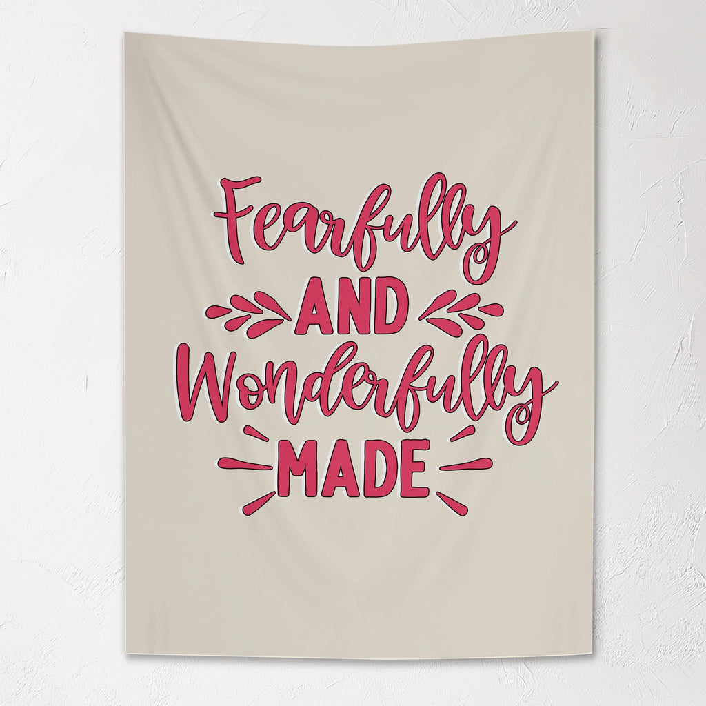 Fabric Tapestry Banner, Fearfully and Wonderfully Made, Kids Wall Art Room Decor